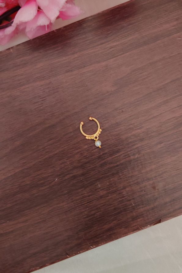 Gold Finish Pearl Hanging Nosepin